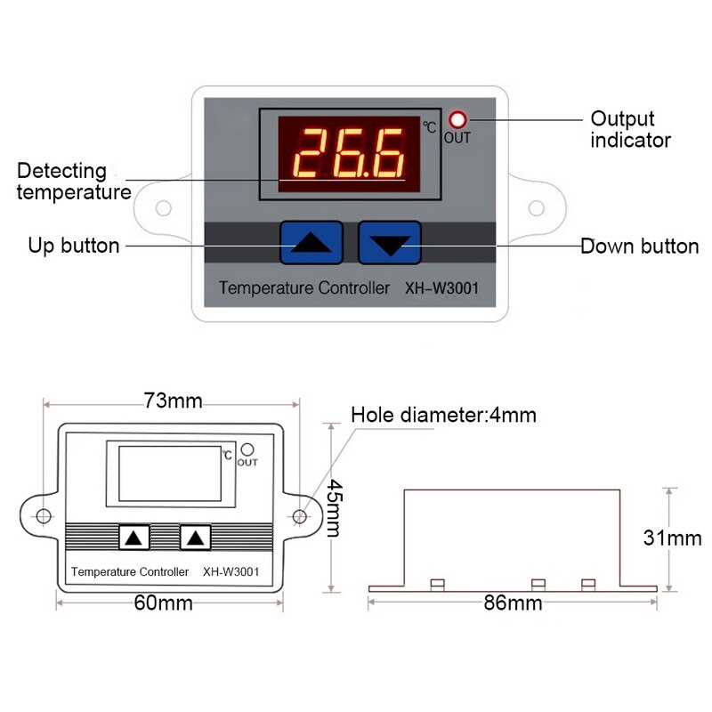 12V 24V 220V AC Digital LED Temperature Controller XH-W3001 For Incubator Cooling Heating Switch Thermostat NTC Sensor