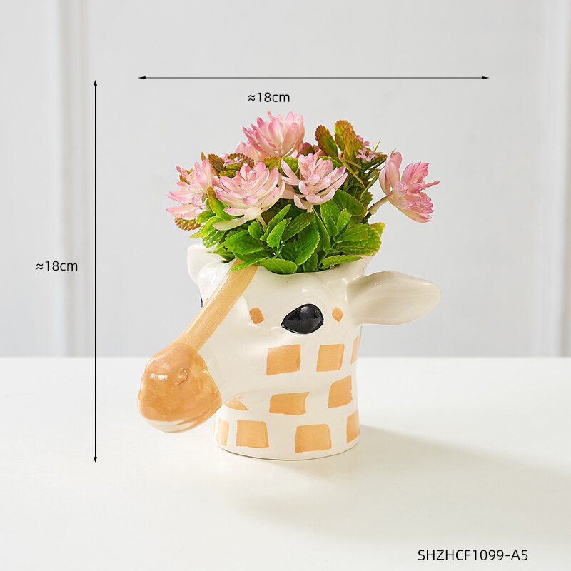 Kreatywna żyrafa ceramiczna doniczka na kwiaty zwierząt rzeźba wazon gospodarstwa domowego nowoczesne dekoracje do domu salon sypialnia dekoracja na biurko prezenty: Giraffe-11cm-B