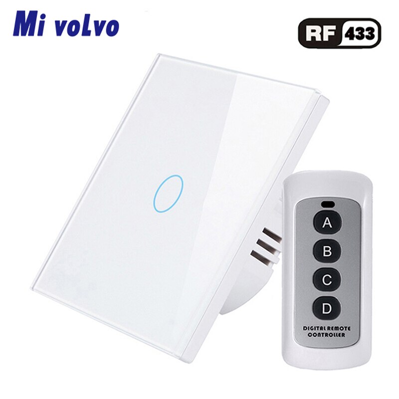 Wireless touch switch RF433 remote control effective distance 20m EU standard AC110V 240V wall sticker light switch: White / 2-Gang