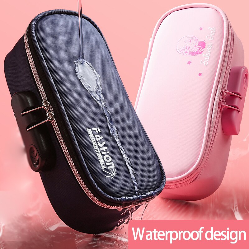 Zanken-estuche de lápices con contraseña para mujer, estuche de gran capacidad con dibujos animados, multifuncional para estudiantes, creatividad