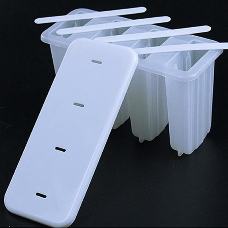 1 Set 4 Cells Popsicles Mold Plastic Frozen Ice Cream Mold Popsicle Maker Lolly Mould Tray Pan Maker Tool Cooking tools