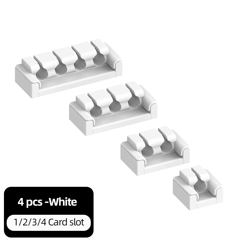 Organizador de cables 1, 2, 3, 4 orificios, enrollador de cables, Clips flexibles de gestión de cables para despacho de cables, Protector de cables para cargadores: Blanco