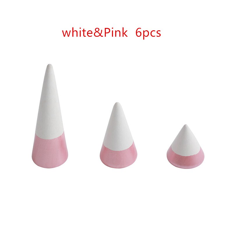 Anel cone conjunto de madeira dia das mães presente jóias exibição anel organizador ringorganiser presente natal: pink 6pcs