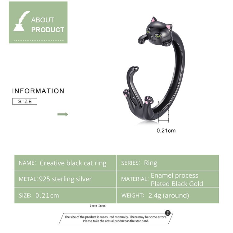 Wostu Verstelbare Authentieke 925 Sterling Silver Zwarte Kat Engagement Open Ringen Voor Vrouwen Vrouwelijke Originele Sieraden CTR217