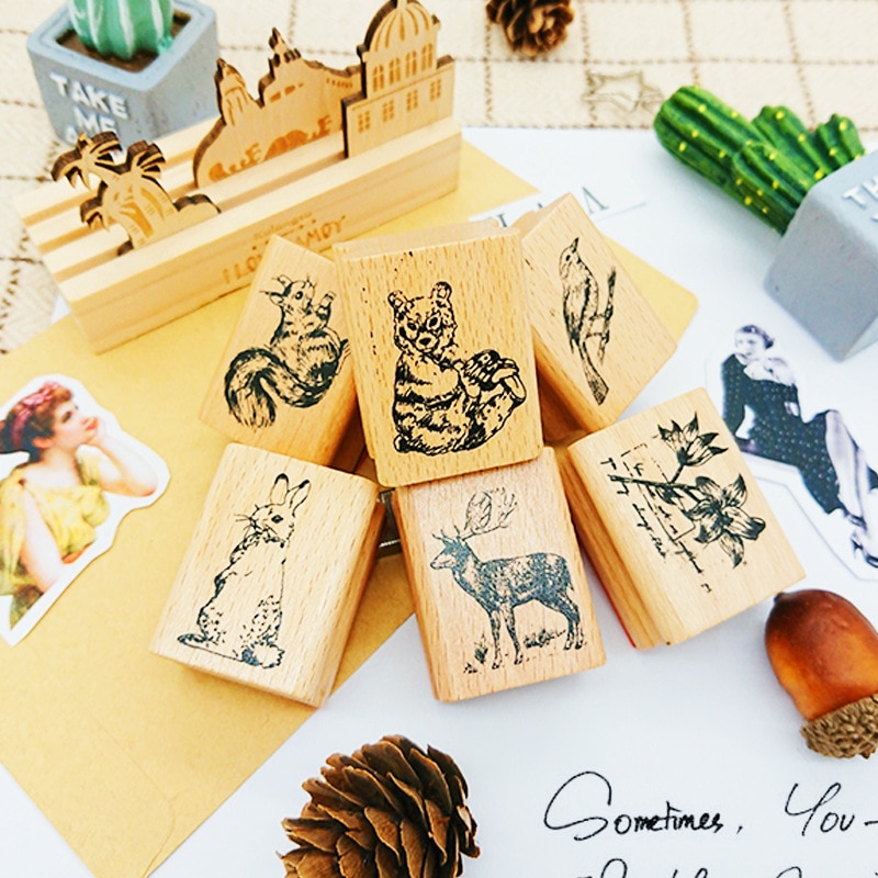 Söta skogsdjur vintage stämpel diy trä gummistämplar sigill för scrapbooking studentpris reklampapper