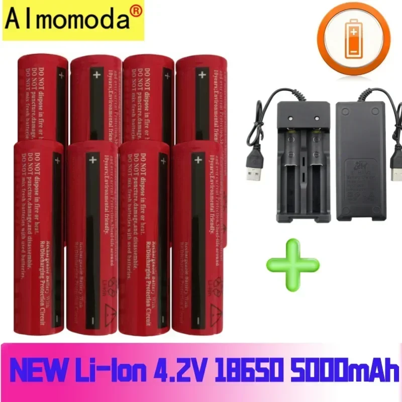 Authentic 18650 lithium 5000mAh rechargeable 4.2V large capacity imported battery, durable and free of screwdriver