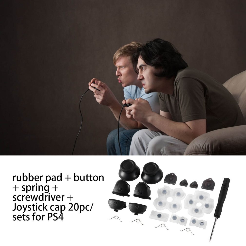 Handle repair parts Conductive rubber pad + button + spring + screwdriver + Joystick cap 20pc/ sets for PS4