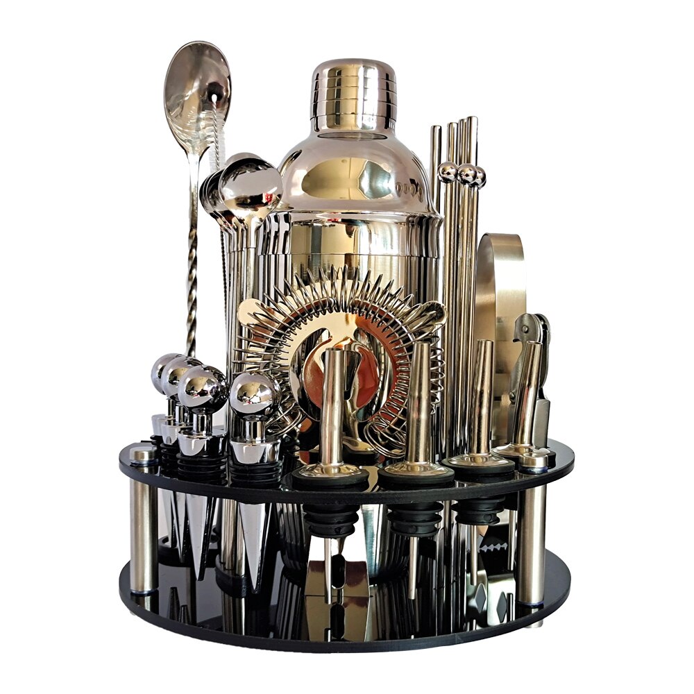 Bartender Kit, Cocktail Shaker Set With Rotating Acrylic Holder. Home DIY Suit for Mixed Drinks Martini Bar Tools Perfect: 30P 550ML