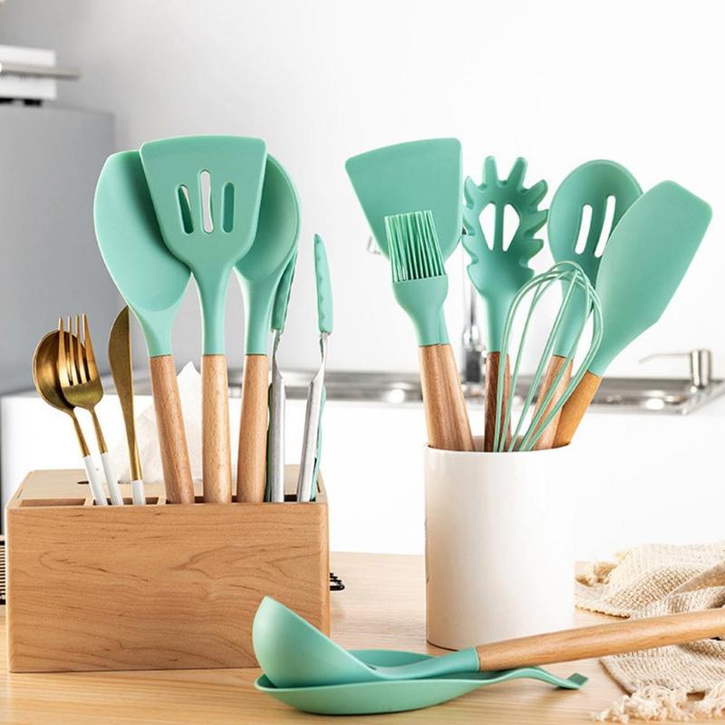 12PCS Silicone Kitchenware Cooking Utensils Set Heat Resistant Kitchen Non-Stick Cooking Utensils Baking Tools With Storage Box