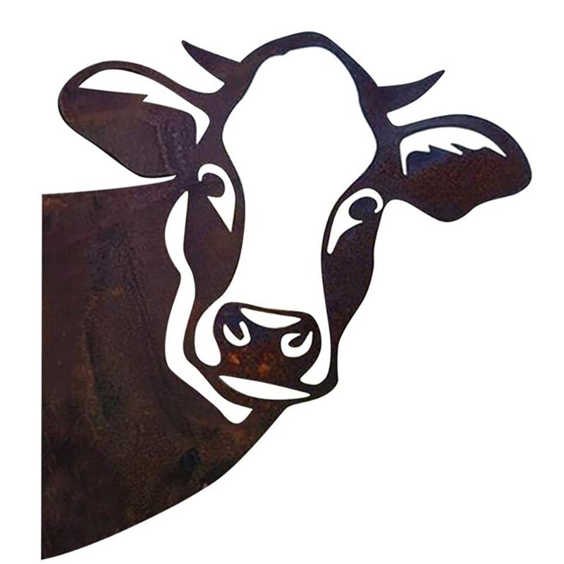 Peeking Cow Goat Animal Metal Art Wall Decoration Cute Farmhouse Carved Silhouette Hollow Out Statue Outdoor Indoor Farm Garden