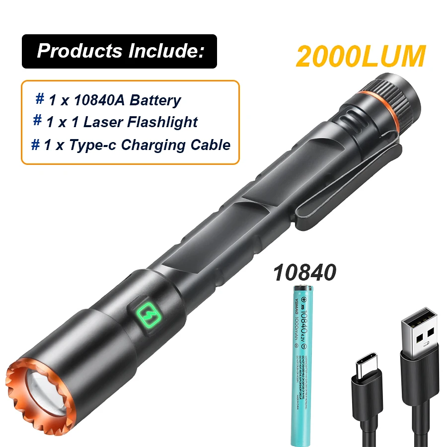 Kraftig 2000lm mini-lommelykt med usb-frakt, zoomlommelykt med klips, magnetisk lommelykt til camping, fotturer, nødlys: Grønn