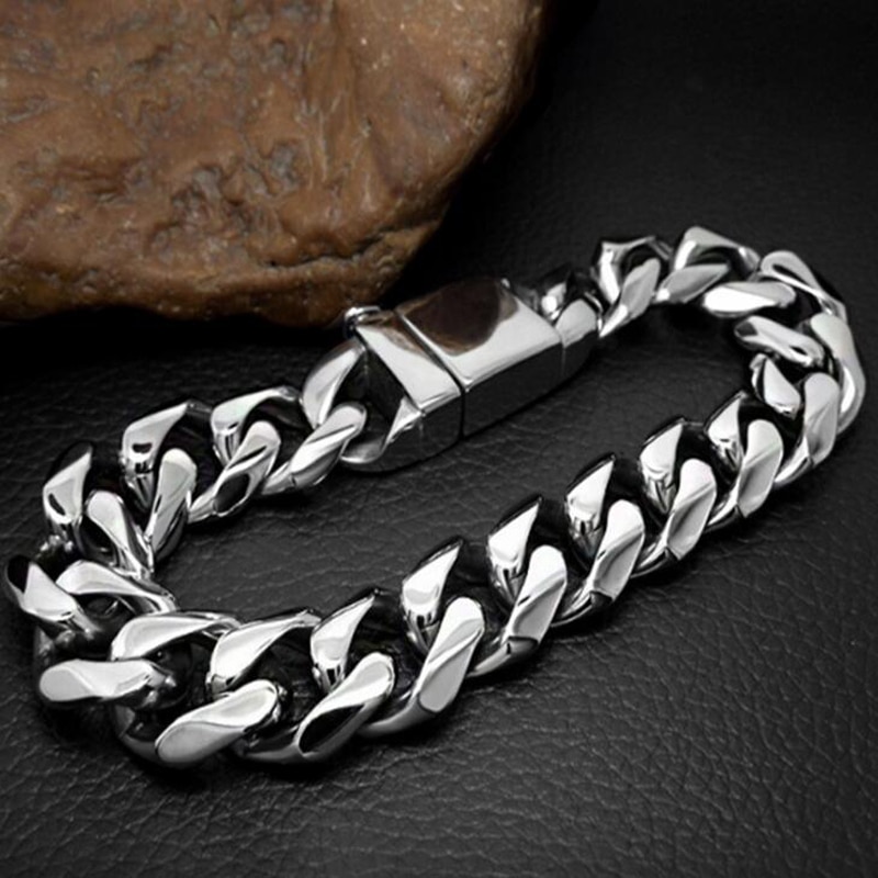 Polished 316L Stainless Steel Hand Chain Link Mens Bracelet Male Jewelry Classic Casting Process Bracelets Bangles Armband