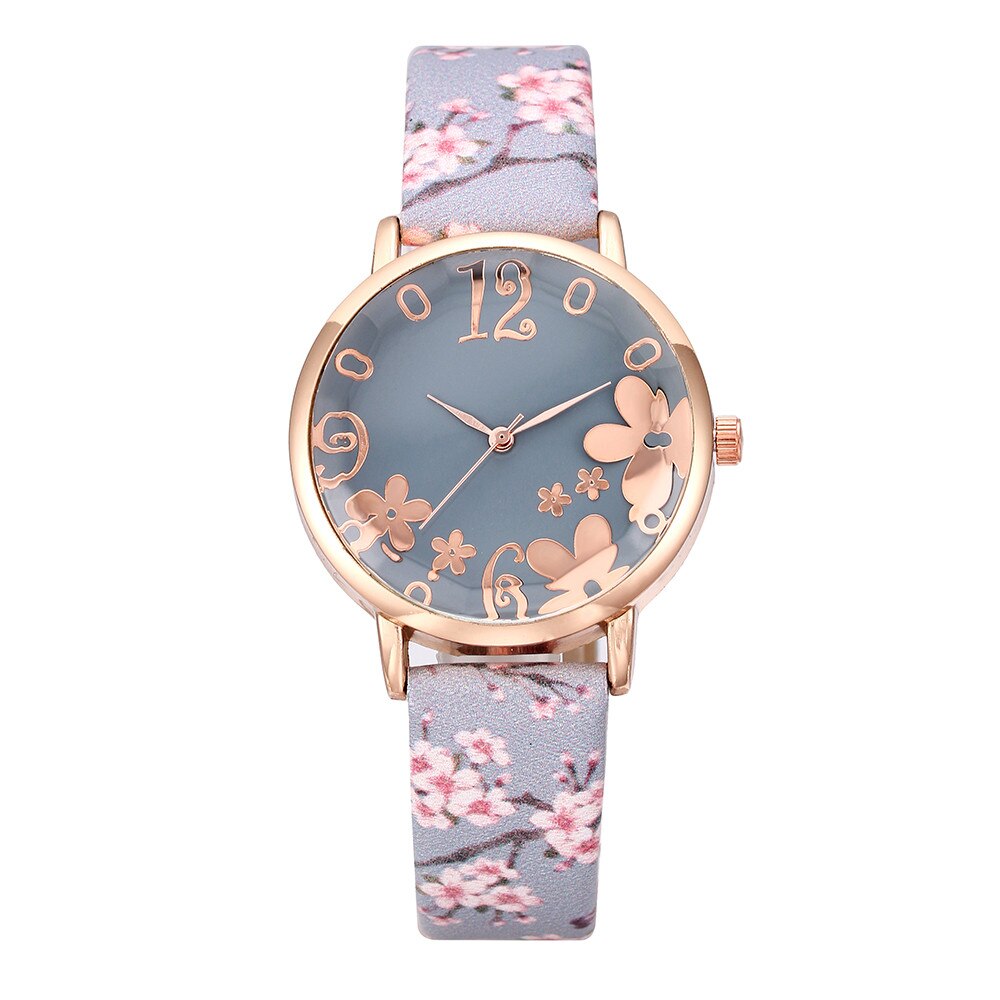 Luxus Uhr Frauen Geprägte Blumen Kleine Frische Gedruckt Gürtel Zifferblatt Uhr Weibliche Schüler Quarzuhr Relogio Feminino: H