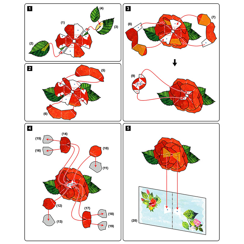 DIY Pop-up Card Rose Flower,Handmade 3D Anniversary Greeting Card Paper Model Postcard Invitation Papercraft,Craft ER-090