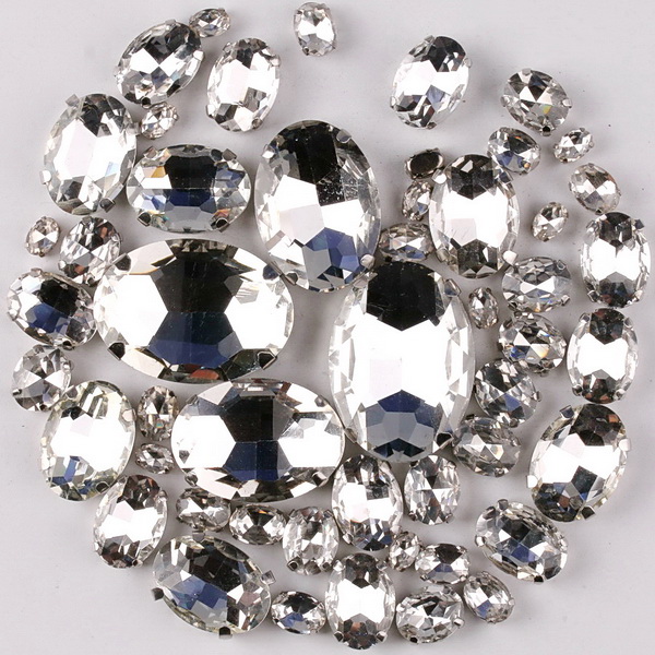 Silver claw setting Oval shape 7 sizes mix 50pcs/bag glass crystal sew on rhinestone beads wedding dress shoes bags diy trim: A1 Clear