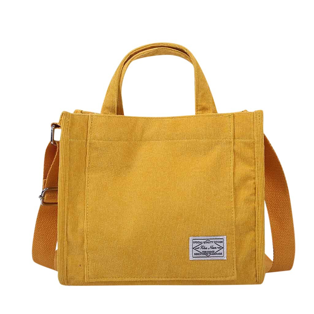 Vrouwen Corduroy Schoudertas Kleine Katoenen Canvas Rits Handtas Casual Tote Vrouwelijke Eco Crossbody Tas Vintage Messenger Bags: YELLOW