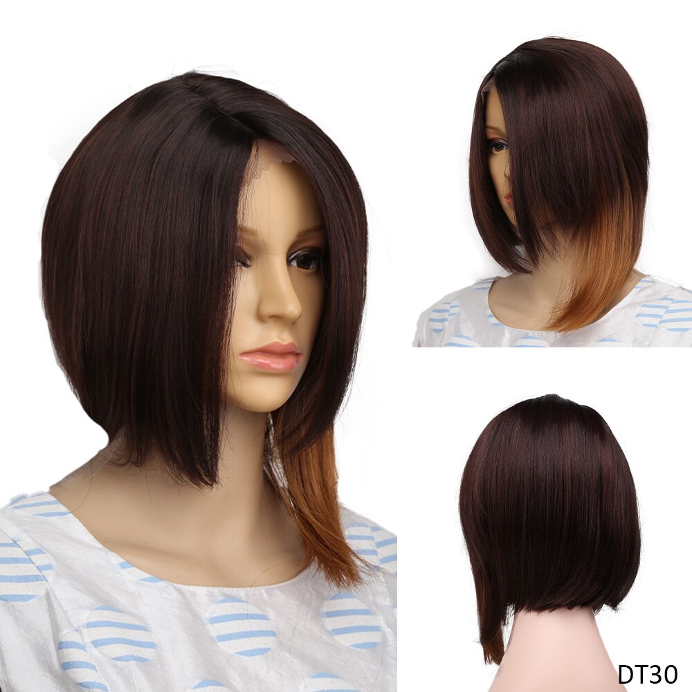 Amir Korte Pruiken Voor Vrouwen Rechte Bob Pruik Zwart Ombre Blond Rode Pruik Cosplay Synthetische Lace Front Bob Pruiken Voor party Dailry: 32MR