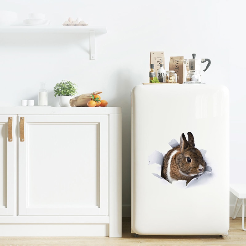 Pegatina de pared de conejo en 3D para baño, calcomanías de decoración del hogar, papel tapiz de animales