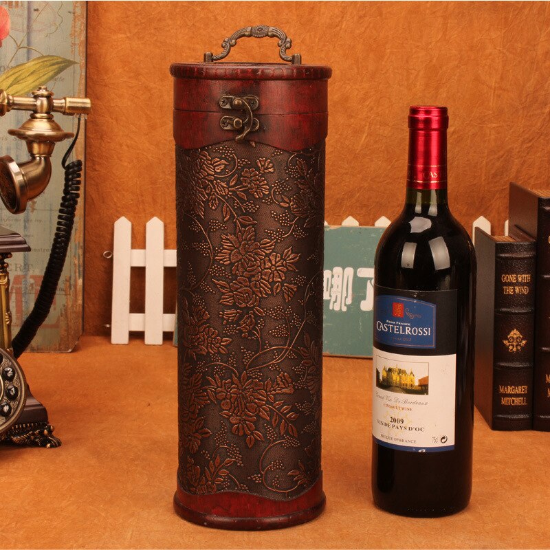 Cilindro Vintage Retro de madera Vintage botella de vino almacenamiento caja de estuche protector tapón de botella mantener vino caja para almacenamiento fresco