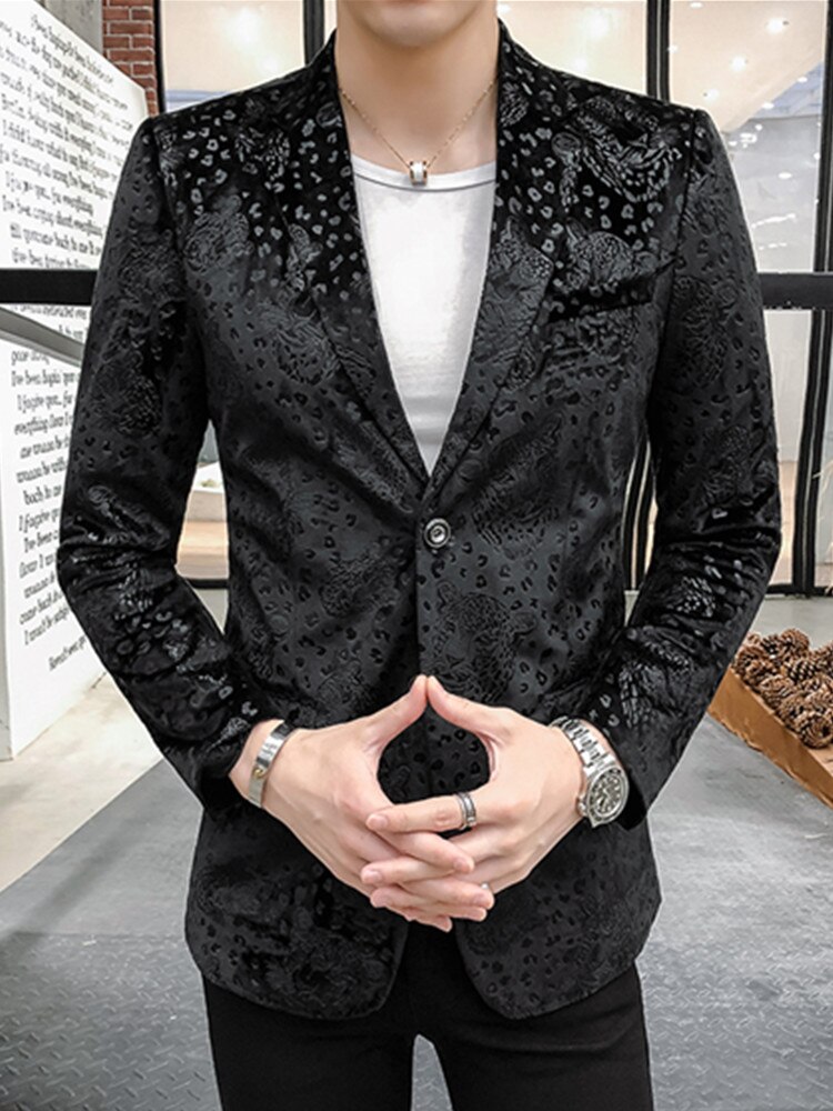 2022 Men&#39;s Casual Boutique Business Slim Fit Personality European and American Style Suit Blazers Jacket Dress Coat: Asian M is Eur XS