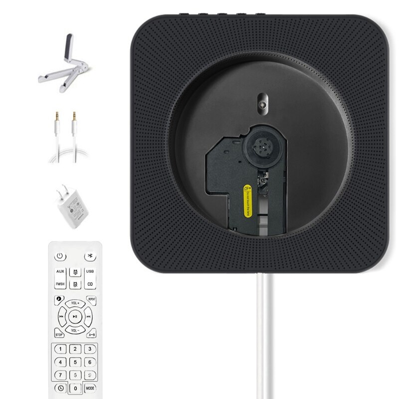 Reproductor de música de pared Portátil con Bluetooth, reproductor de Audio en Casa con Control remoto, Radio FM, Conector de auriculares AUX: BK