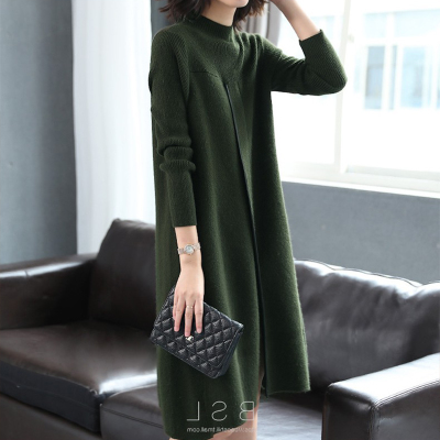 Gebreide Trui Jurk Lente Temperament Mode Gebreide Trui Jurk Herfst Wol Vrouwen Jurk FASHION057: ArmyGreen / S