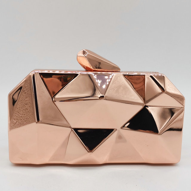 Boutique De FGG Hexagon Vrouwen Rose Gold Metal Koppelingen Avond Party Box Clutch Bag Keten Schoudertas Handtas Purse: Pink Metal clutches