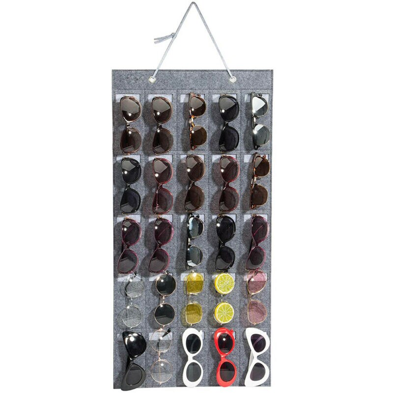 Gaveteiro organizador para óculos, porta-óculos de feltro com 15/25 espaços, para pendurar, armazenar óculos de sol, bolso para parede