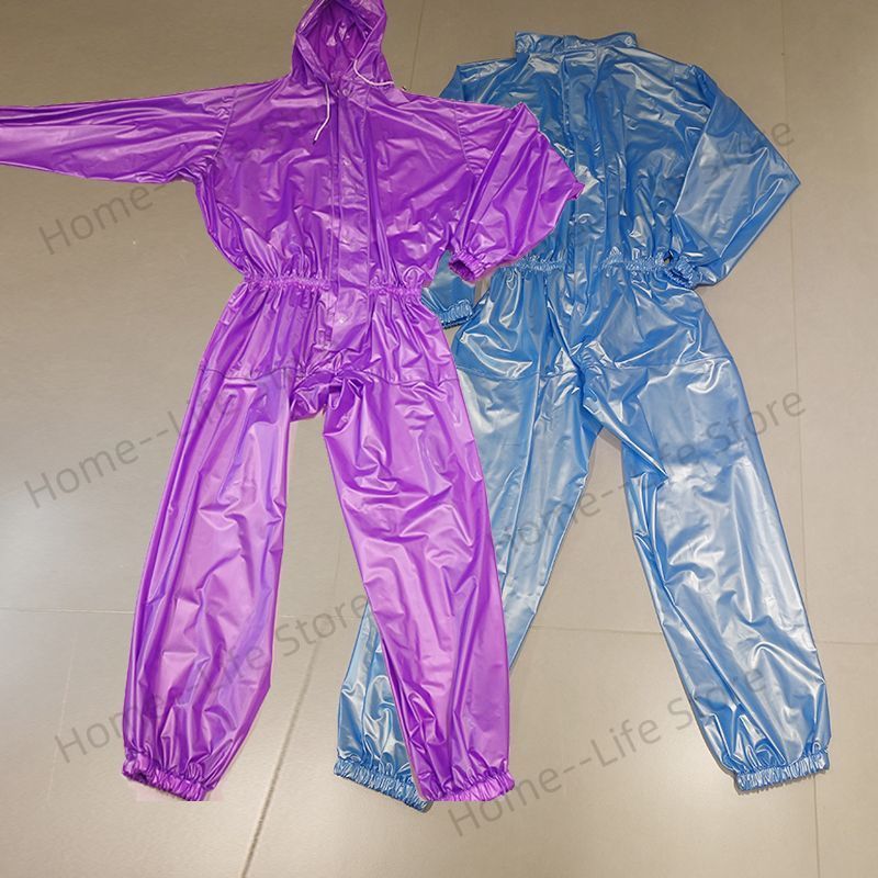 Herren-Gesamt, handgefertigt, rosa, durchsichtiges PVC, wasserdicht, langärmelig, mit Kapuze, regendicht, DJ, Verein, Bar, coole Kostümich