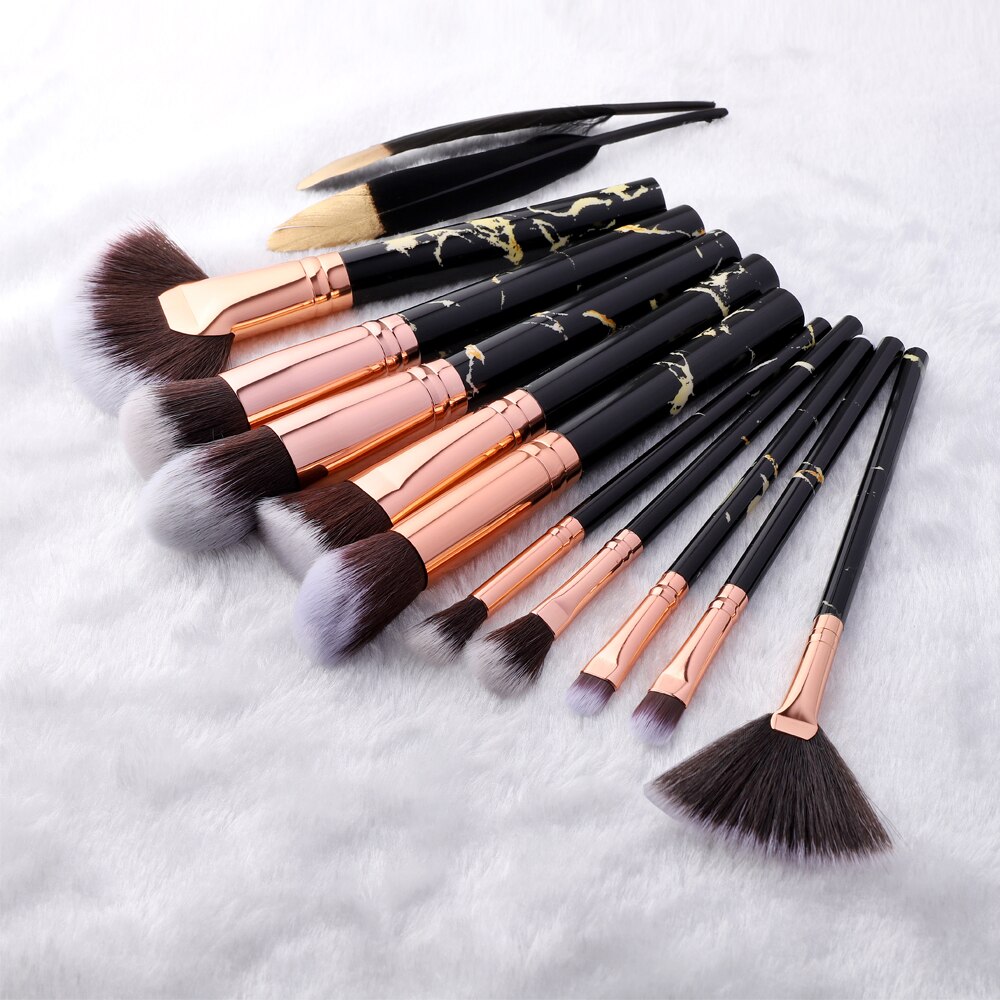 FLD10/15Pcs Marble Kabuki Makeup Brushes Set Cosmetic Eye Shadow Foundation Blush Blending Beauty Make Up Brush Tools Maquiagem: sector  10pcs black
