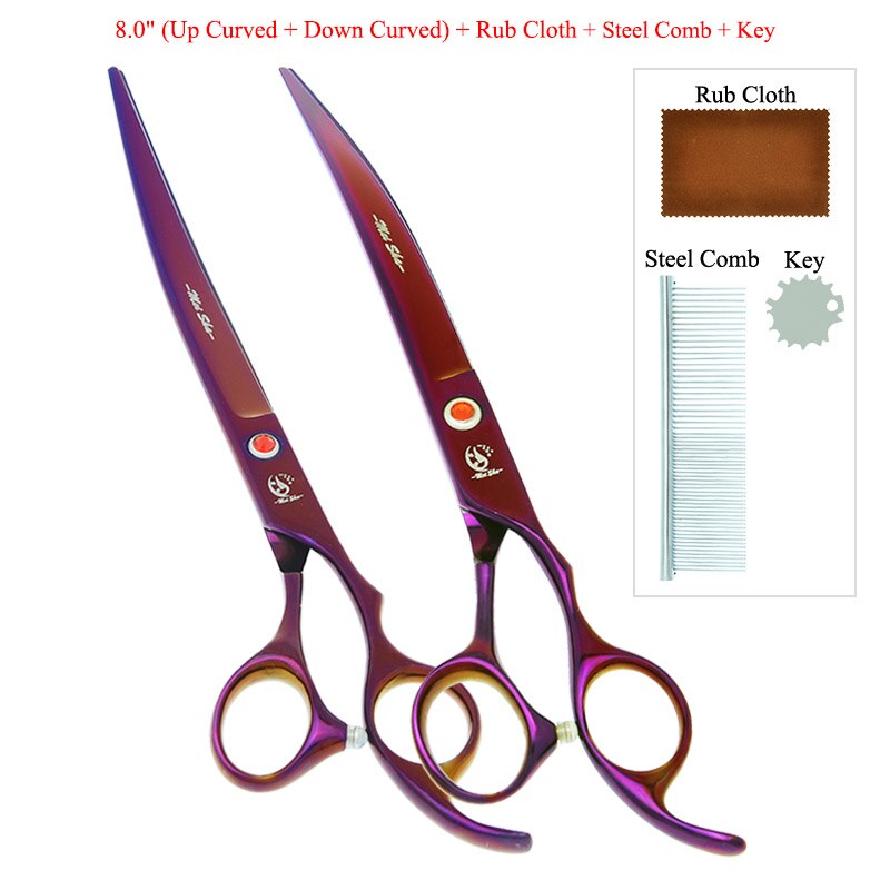 8" Pet Scissors for Dog Grooming Japan 440C Pet Cutting Shears Animal Trimming Thinning Tijeras Curved Shear B0045A: B0045A-14-80