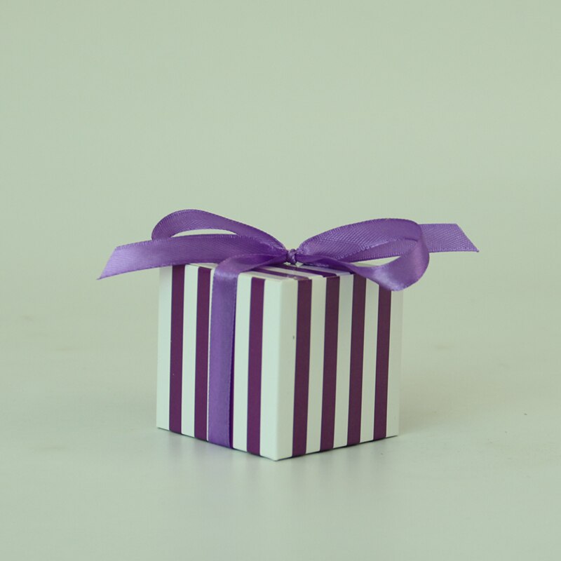10Pcst Stripe Pattern Candy Boxes Sweets Favor Box With Ribbon For Baby Shower Birthday Children's day Wedding Party Decor: Purple White