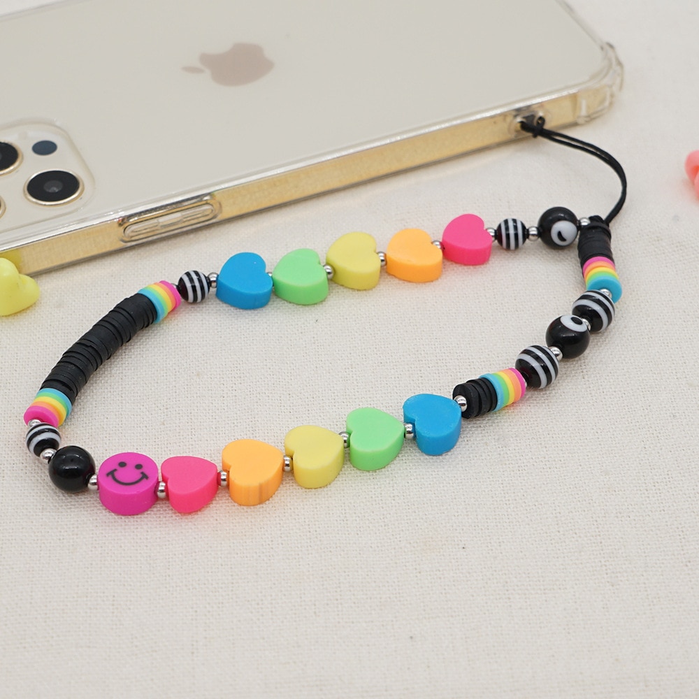 Colorful Acrylic Bead Smile Mobile Phone Chain Cellphone Strap Anti-lost Lanyard For Women Summer Jewelry