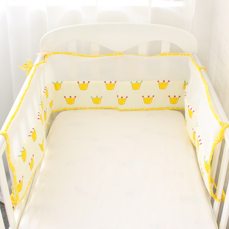 1 Pcs Mesh Crib Bumpers Breathable Star Crown Tree Cloud Baby Bedding Crib Liner Baby Cot Bed Around Protector: Yellow Crown