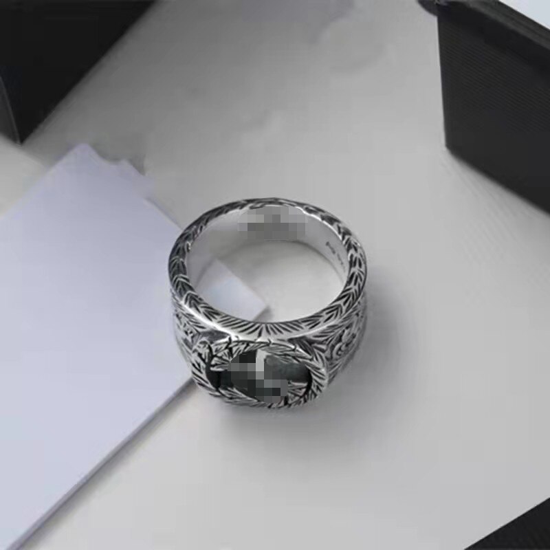 100% 925 silver G-shaped ring cool style men's ring all-match jewelry ring hollow engraving ring