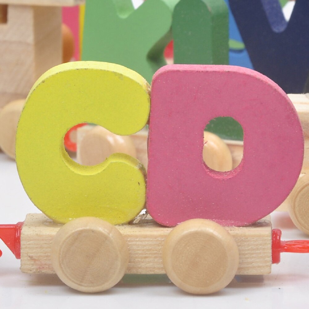 Et sæt træpædagogiske mini magnetiske farverige alfabet tog legetøj brev tog til drenge og piger småbørn