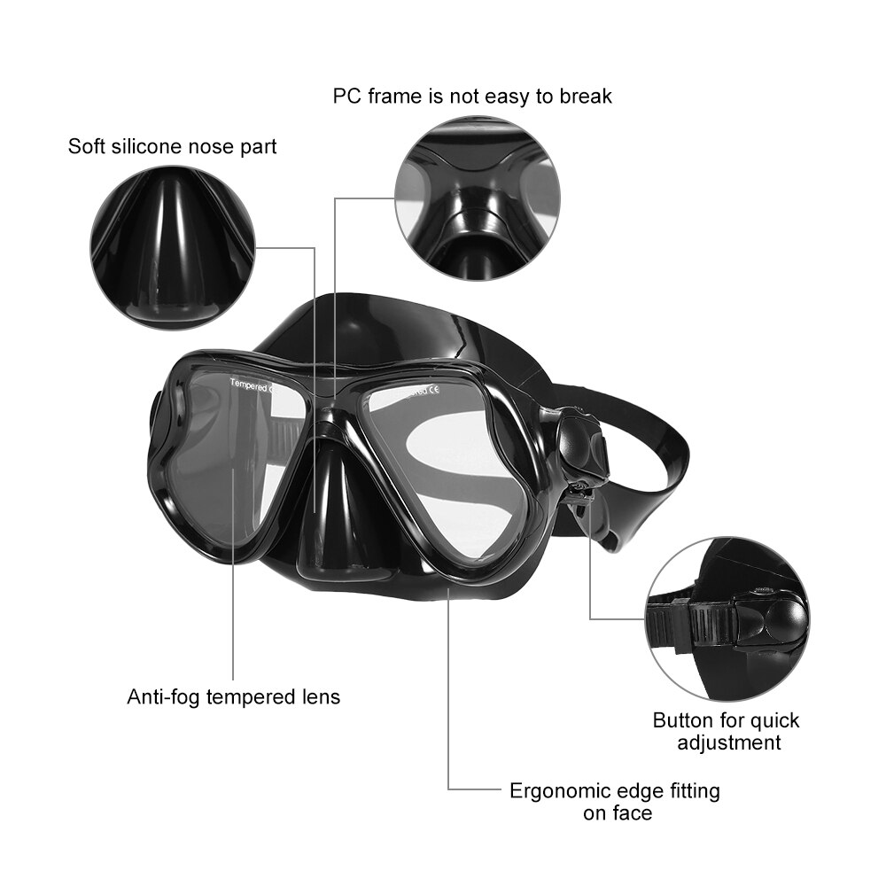 Máscara de buceo libre para adultos, conjunto de gafas de esnórquel antiniebla, máscara de natación, tubo de esnórquel para piscina