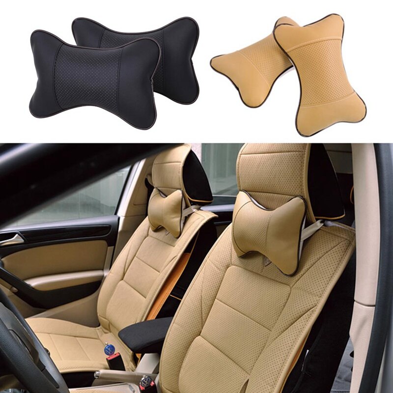 Car Seat Pillow Headrest PU Leather Breathable Automobile Pillows Driving Seat Head Neck Rest Pad Car Interior 1 Pc/Pair