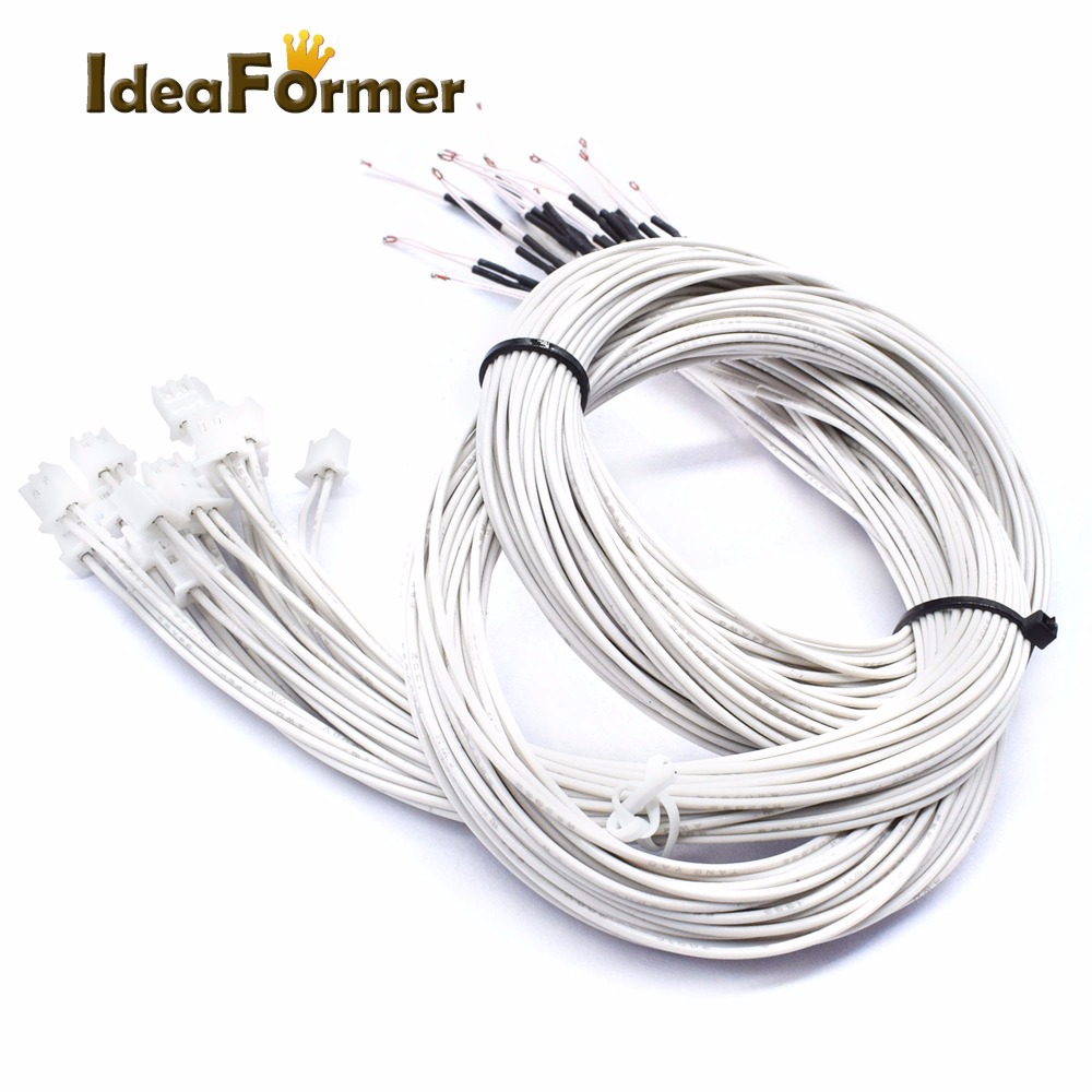 3d printerdele ntc termistor temperatursensor 3950 1%  linje 100 &amp; 150cm 100k med  xh2.54 terminal hvid 2p terminal stik
