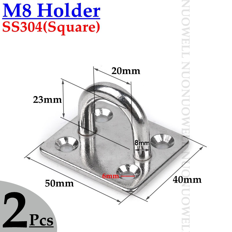 2Pcs M5 M6 M8 304 Rvs Houder Touw Haak Sluiting Connectors Deur Bout Haak Zonnescherm Netto Dekzeil Installatie onderdelen: M8 Square