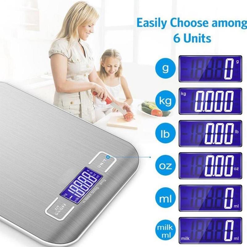 Silver Digital Scales 5kg 1g Weights Scale Stainless Steel Electronic Balance Measure Tools LED Display Kitchen Scale Libra
