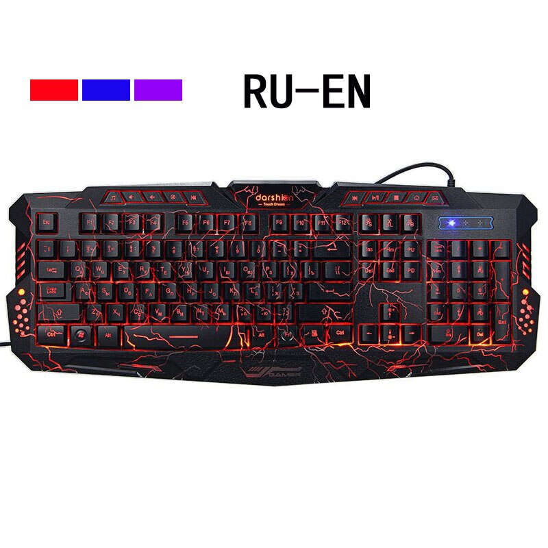 hinterleuchtet Russisch/Englisch Spielen Tastatur + Riss Spielen Maus 6 Tasten Atmen Licht Bunte Mäbenutzen