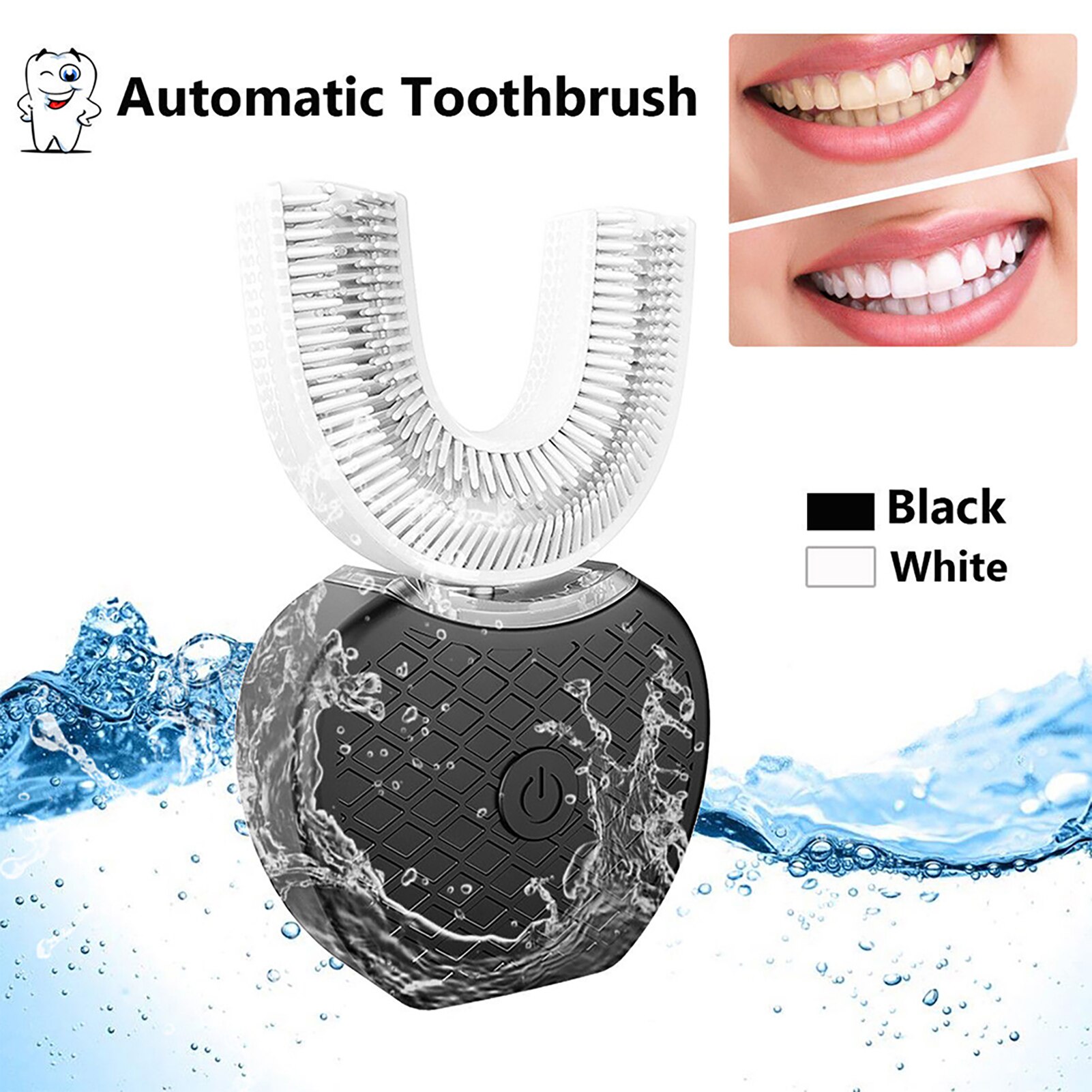 360 Degrees Intelligent Automatic Sonic Electronic Toothbrush USB Rechargeable U Shape with 4 Modes Timer Blue Light Toothpaste