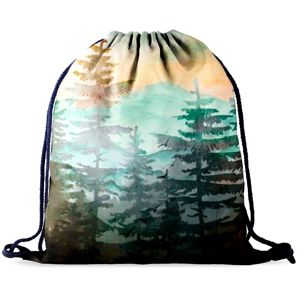 Natural Drawstring Bag Backpack Women Portable Shopping Bag Casual 3D Printing Forest Outdoor Travel Bag: Default Title