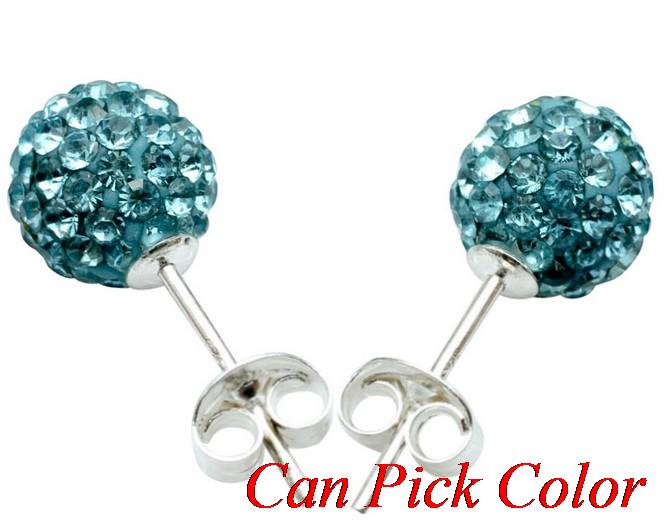 Best 8mm silver-plated earrings, disco tone, crystal ball stud earring, mixed colors, rhinestones: 7