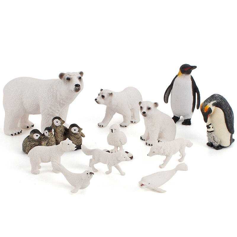 7-style Arctic Animal Simulation Model Penguin Polar Bear Mini Animal Puppets Model PVC Educational Toys for Children