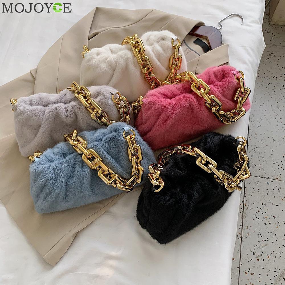 Vrouwen Cloud Handtas Totes Pluche Zachte Toevallige Dame Dikke Chain Purse Reizen Schouder Onderarm Top-Handvat Tassen