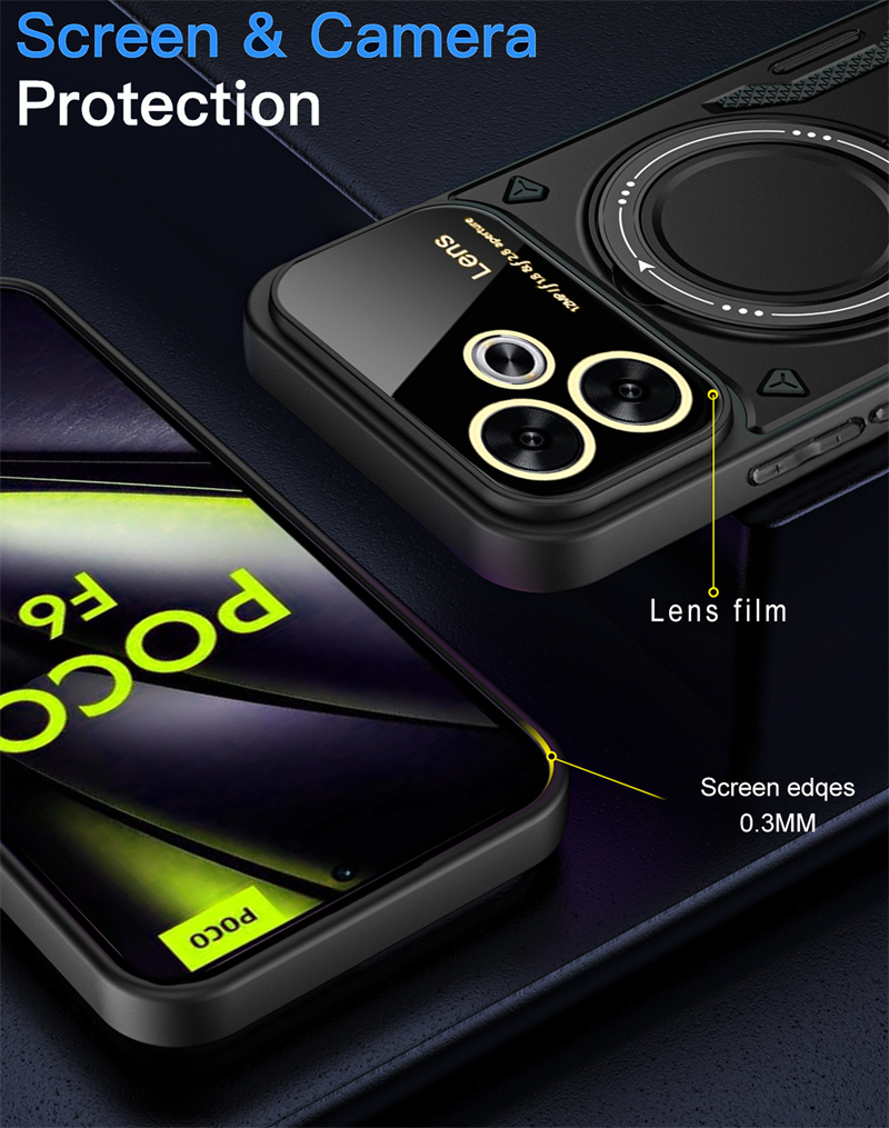 Funda For Xiaomi Poco F6 5G Case Armor Magnetic Ring Magsafe Case For PocoF6 Pocco Poko Little F 6 F6 6F Wireless Charging Cover