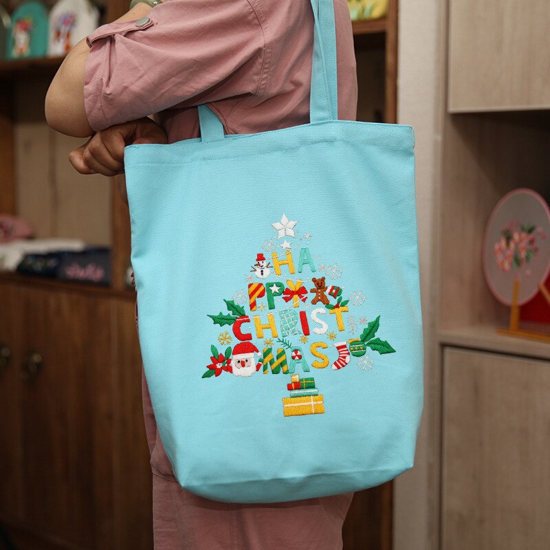 34*39Cm Halffabrikaten Leuke Kerst Kleur Canvas Tas Borduren Kit Handwerken Sets Voor Beginner Handgemaakte Canvas bag Xmas