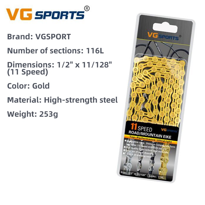 Bicycle Chains 8 9 10 11 Speed Velocidade Titanium Plated Ti Gold Silver Mountain Road Bike MTB Chain Part Cycling 116L: 11S-Gold